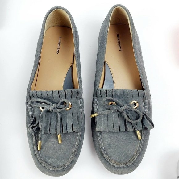 Lands End Women's Moccasin Gray Suede Fringe Slip On Loafers Size 6.5B EUC - Picture 6 of 8
